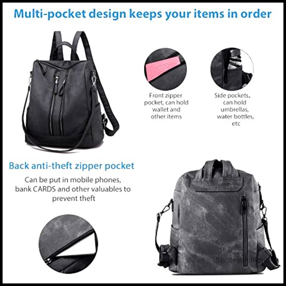 Leather Waterproof Anti-Theft Backpack Purse Convertible Shoulder Bag Minimal main image 5
